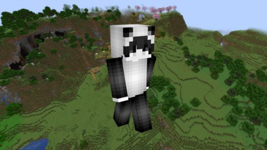 A cute black and white Minecraft skin, in which a person is dressed as a panda.