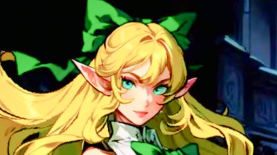 Vampire Survivors rival comes to Steam: A blonde elf woman with a green bow in her hair, from Artifact Seeker: Legend of Aurorium.