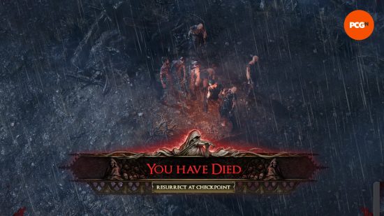 A corwd of enemies surrounds the player in Path of Exile 2, as the screen reads "You have Died".