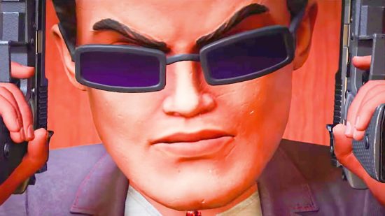 Get ten classic open-world and FPS games for less than $1 each: A mascot head with sunglasses, Johnny Gat from Saints Row.
