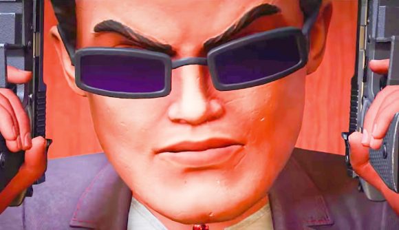 Get ten classic open-world and FPS games for less than $1 each: A mascot head with sunglasses, Johnny Gat from Saints Row.
