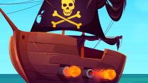 Reclaim the Sea - A pirate ship flying the Jolly Roger skull-and-bones flag.