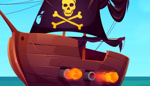 Reclaim the Sea - A pirate ship flying the Jolly Roger skull-and-bones flag.