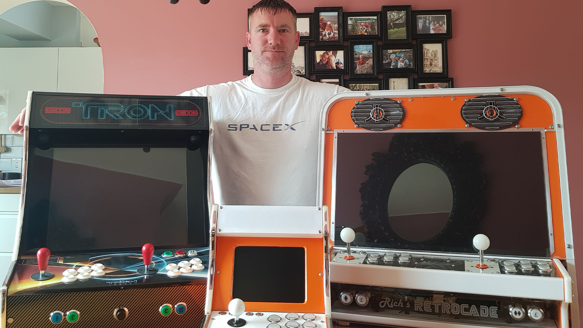 Retro arcade gaming custom PC build: Rich Jones with his Retrocade and Tron arcade cabinet designs