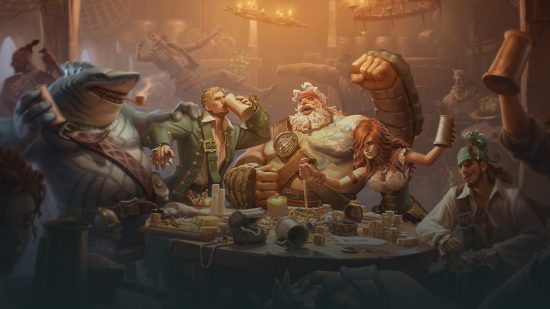 Best free mmos: a bunch of pirates around a table drinking alcohol.