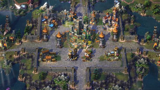 Songs of Conquest - A gorgeous town rendered in a pixel art style in this HoMM-inspired turn-based strategy game.