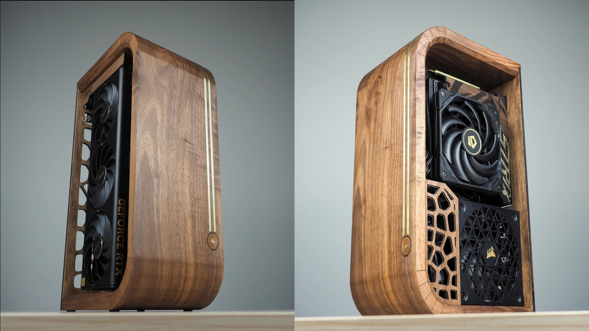 The front and back of the wood gaming PC