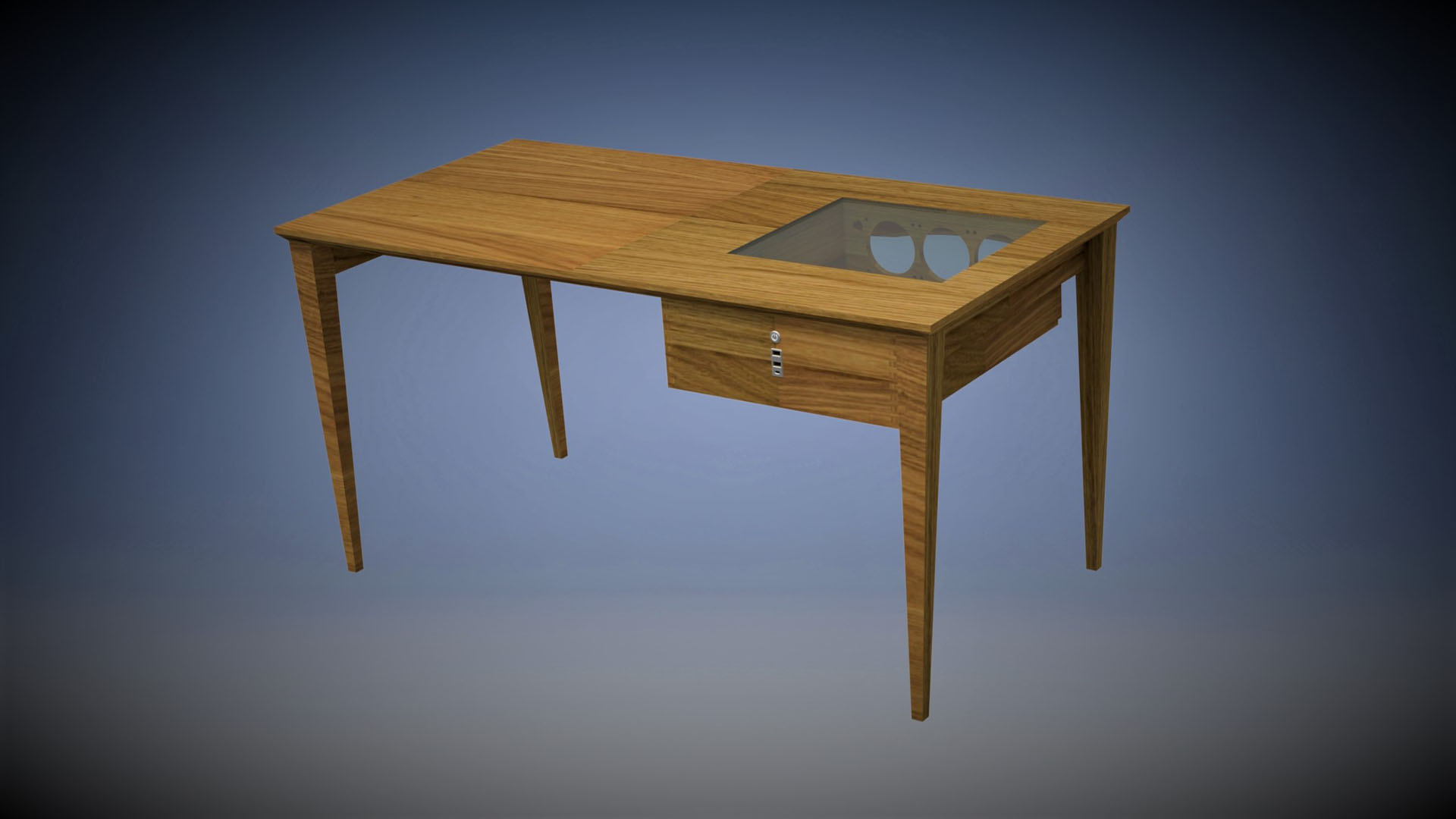 Wood water cooled desk PC: CAD mockup