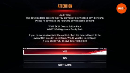 Error del DLC WWE 2K24: un mensaje de error en el juego de lucha y deportes WWE 2K24