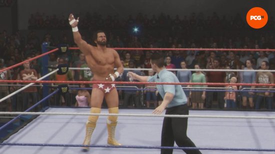WWE 2K24 unlockables: Macho Man Randy Savage waving to the Wrestlemania III crowd.
