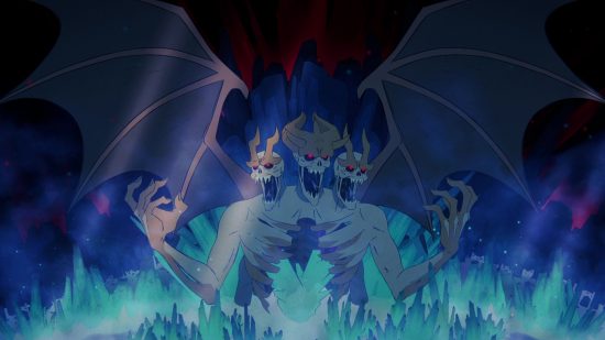 Spitifarer Dev's 33 player co-op roguelike to get demonic closed beta: A huge three-headed winged demon stands above a field of blue fire
