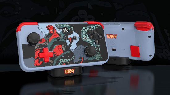 An image of the Neo S controller Hellboy special edition with a front and rear view