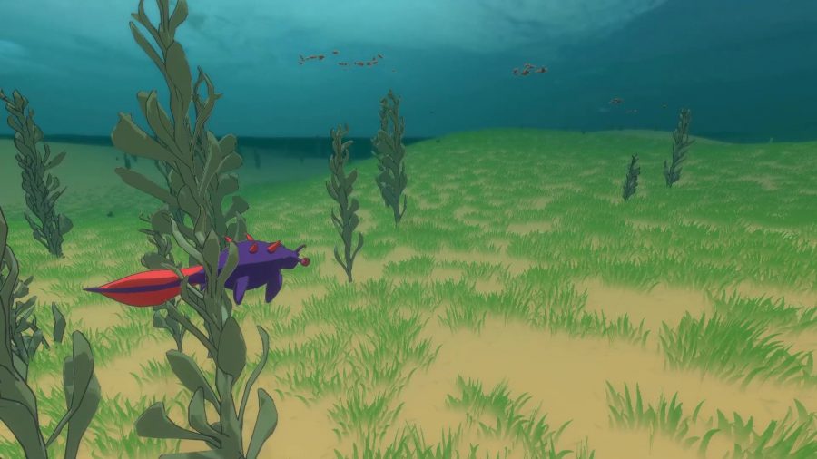 A creature swims under the sea in Adapt, surrounded by tendrils of seaweed.