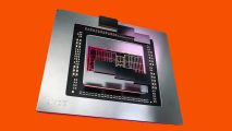 An image of an AMD RDNA 3 iGPU against an orange background