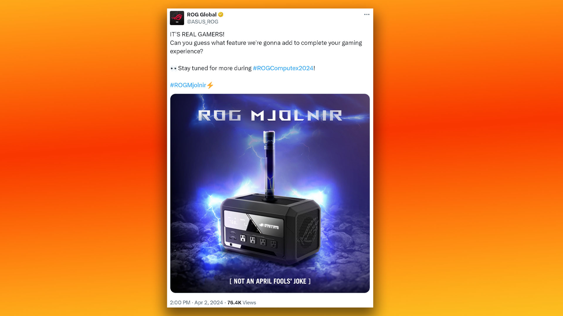 Asus ROG Mjolnir X Twitter post