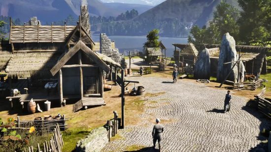 New survival city-building RPG Bellwright gets Steam launch date - People walk through a small medieval village.