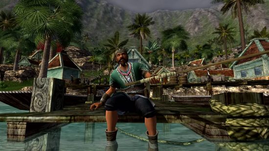 Best MMORPGs: a man sitting on a harbor with a fishing rod in LotR: Online