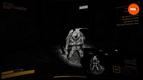 One of the Content Warning monsters, a snail-zombie lumbers towards the player.
