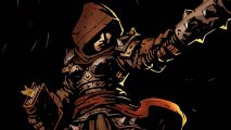 Darkest Dungeon player count spikes by 250% in 48 hours: An image of a hand drawn warrior holding a huge gun wearing a brown hood with armor