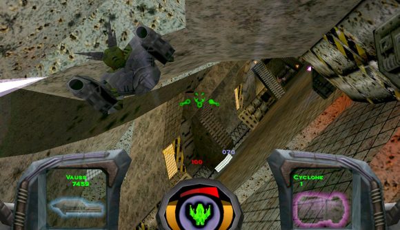 Classic 3D spaceship shooter's source code released as open source: Deep underground in Descent 3 an enemy robot attempts to stop the player, but they've come armed with many, many guns.
