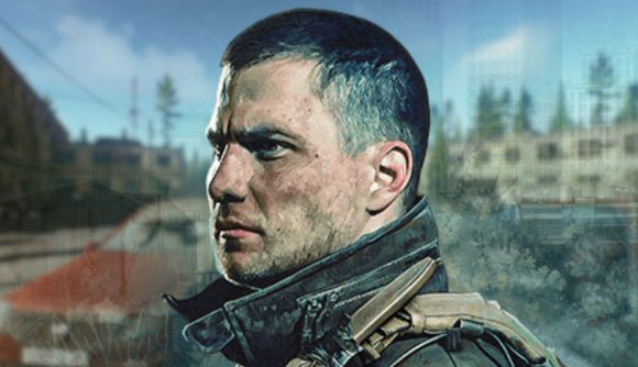 Escape From Tarkov apoloy: a solider with short hair looking to the left of the image, with old buildings in the background