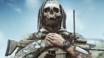 Escape from Tarkov dev accuses rival of plagiarism amid fan backlash: A soldier from Escape from Tarkov stands holding a gun with a skull mask over their face.