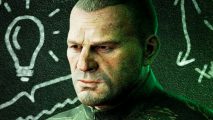 Escape From Tarkov backpedals on PvE plans, offering limited-time access - A man with a crew cut stands in front of a blackboard looking thoughtful.