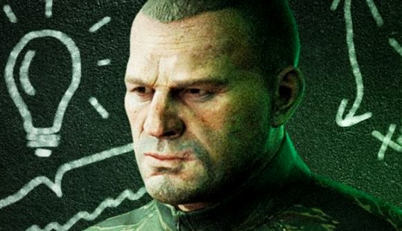 Escape From Tarkov backpedals on PvE plans, offering limited-time access - A man with a crew cut stands in front of a blackboard looking thoughtful.
