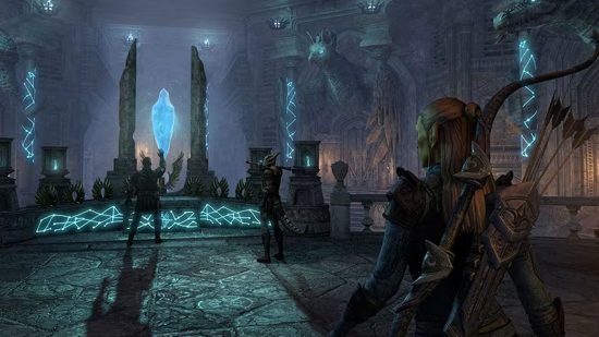 A high elf looks towards the scribing altar in the Scholarium, coming to ESO Gold Road