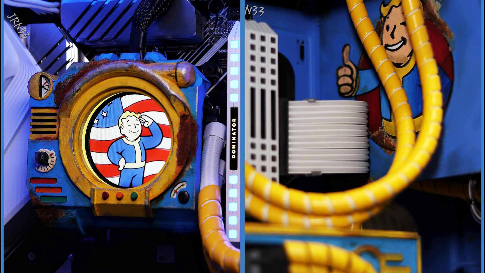 Fallout gaming PC build: Pip Boy AIO cooler surround and Vault Boy screen