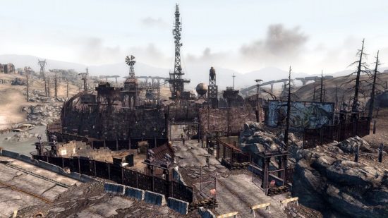 Игрок построил поселение в Fallout 3, созданное в моде Real Time Settlement, одном из лучших модов Fallout 3.