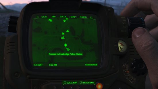 The Cambridge Police Station marked on the Pip-Boy’s map section.