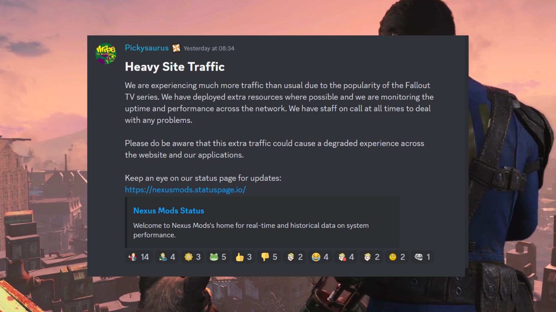Fallout 4 Nexus Mods: una imagen de una publicación de Nexus Discord