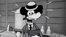 Cuphead style throwback FPS game gets new gameplay trailer: A cartoon mouse with a cigar looks surprised while holding a tommy gun, from Mouse.