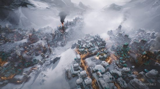 Frostpunk 2 preview: a futuristic city set in the heart of a frozen wasteland.