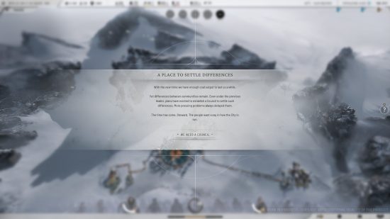 A pop-up prompting the player to build and assemble a Frostpunk 2 Council.