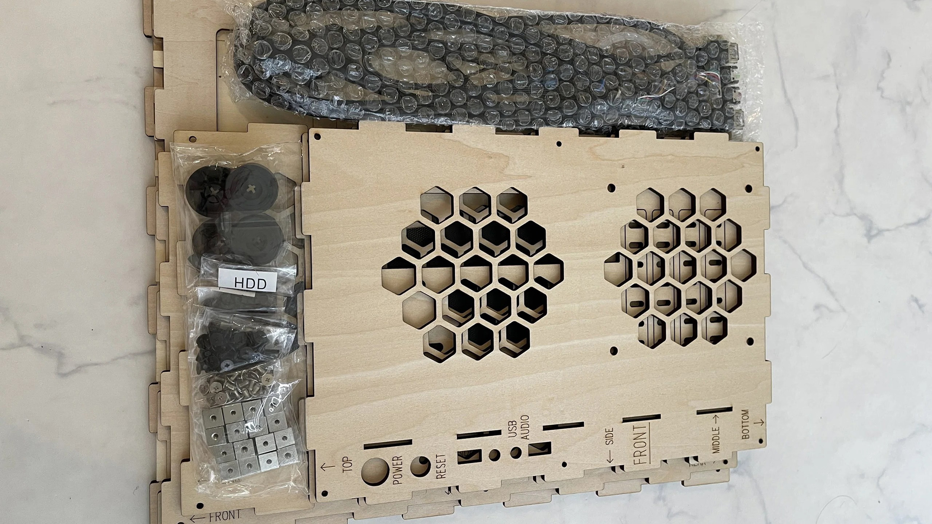 The wooden case build in parts