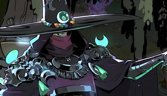 Hades 2 Hecate boss guide: Hecate is a witch with orbs and skills around her hat and cloak. Her eyes glow a sinister green.