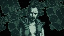 FTL slams into Noita in this new sci-fi spaceship exploration sim: A crewmember with more than a passing resemblance to Nicolas Cage stands in front of a huge spacestation.