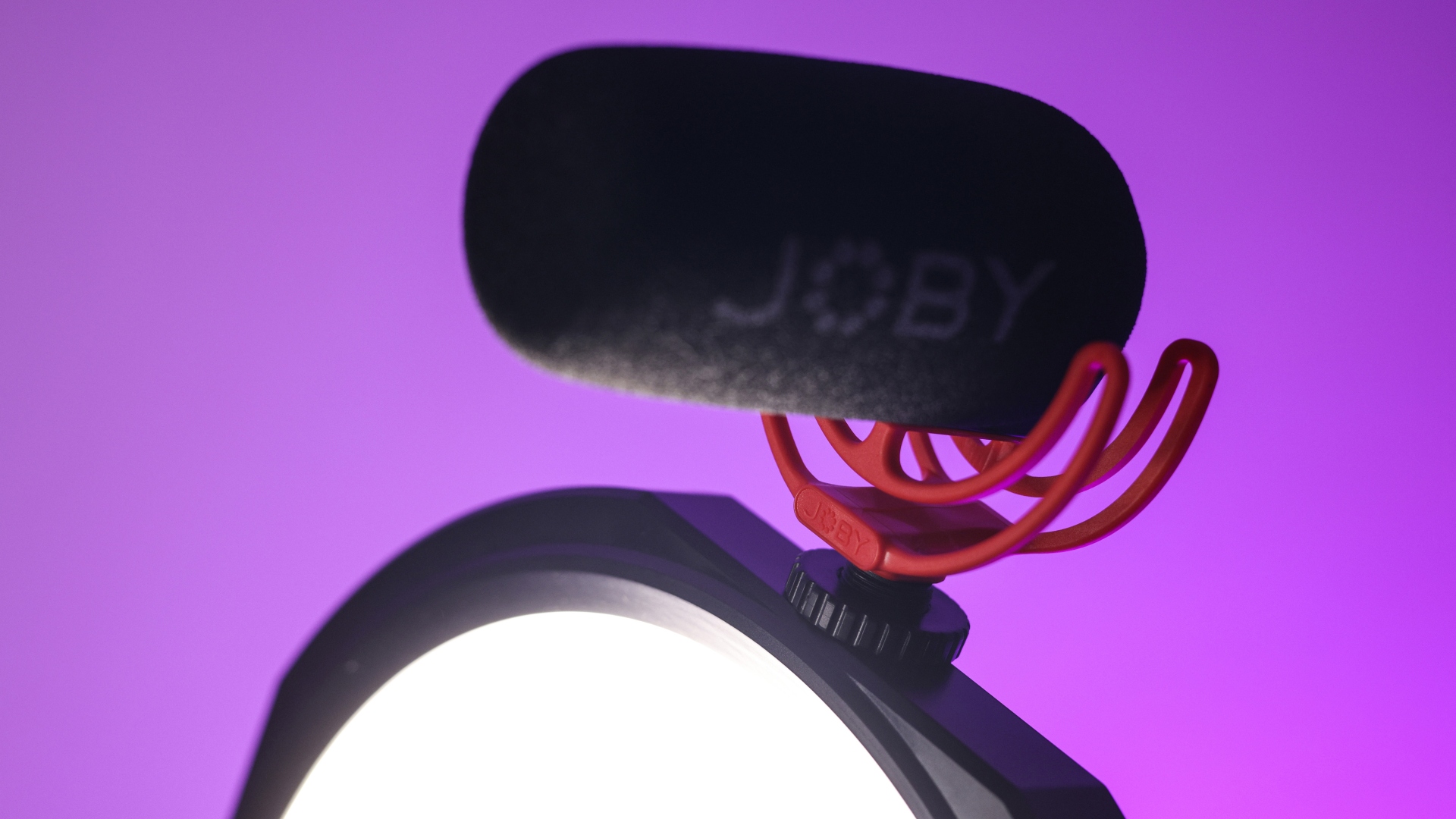 Joby Beamo Studio Key Light review image showing a microphone on top of the light.