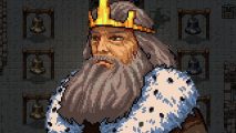 Zelda meets Stardew Valley in this grim 2D action RPG out now on Steam: The king from Kingsgrave looks left with a grey, stone-like scene behind him.