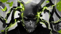 Lawbreakers fan return: a black and white image with green lightening on it, showing a man in a mask