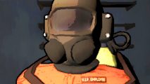Lethal Company update 50 is here and it's time to come back to the co-op horror game - A person wearing the orange jumpsuit and black helmet from the game.