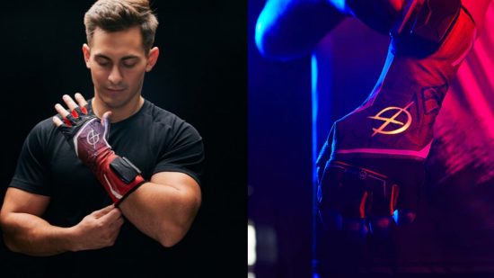 side by side images of people wearing the magma gloves
