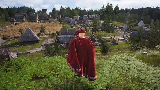 An image of a lord overlooking their land in Manor Lords