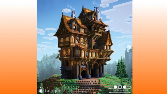 A large Medieval style tavern build in Minecraft.