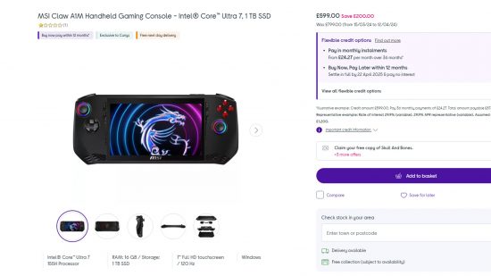 MSI page listing on Currys UK