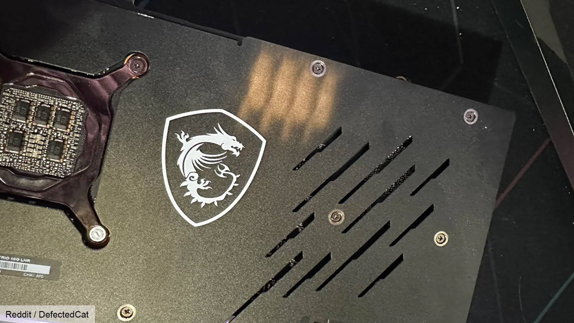 MSI Gaming X Trio RTX 3080 graphics card with RGB memory burn on backplate