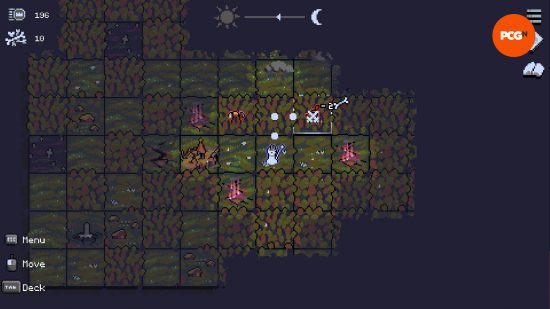 Necroking – Ein Screenshot des Spielers, der über die Oberweltkarte reist.