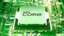 An Intel Core processor, coated in a green hue